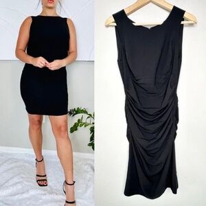 Bcbgmaxazria Ruched Black midi Royana dress